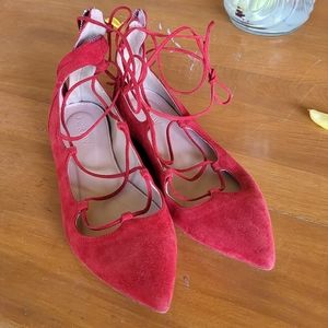 J. Crew red suede lace up pointed toe flats